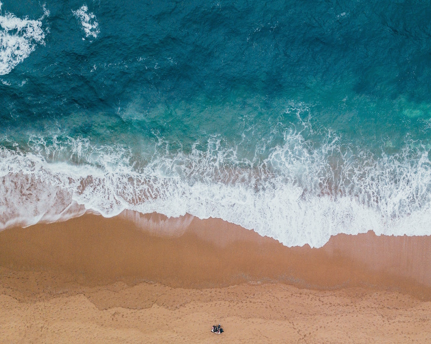 Aerial shot of people on the beach.